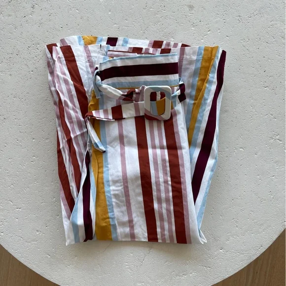 High Waisted Midi Striped Skirt Zara Belt Detail - Picture 9 of 9